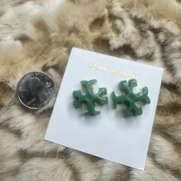 Tory Burch Green Logo Stud Earrings - Picture 7 of 12